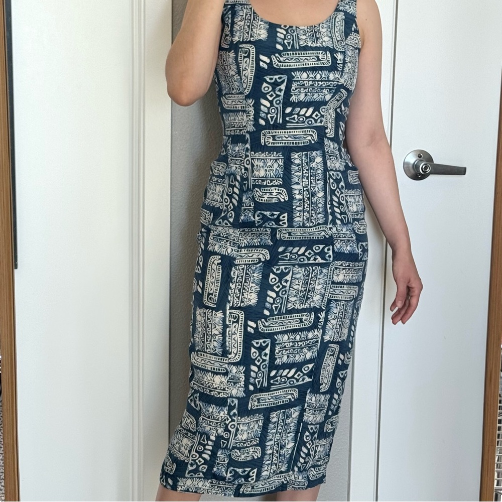 Vintage Judys Midi Dress Sleeveless Tiki Hawaiian